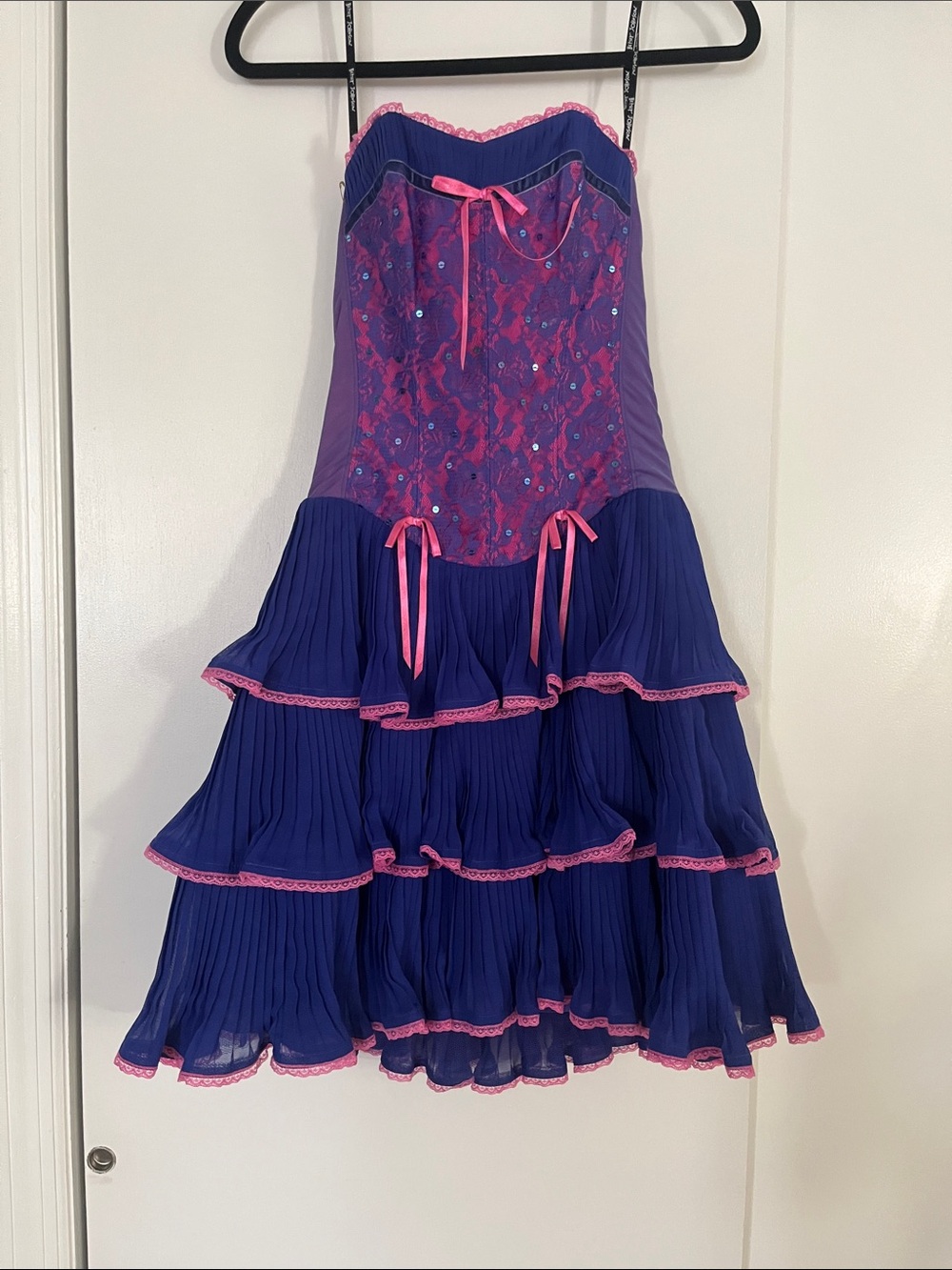 Betsey Johnson Purple Tiered Ruffle Skirt with Pink Trim